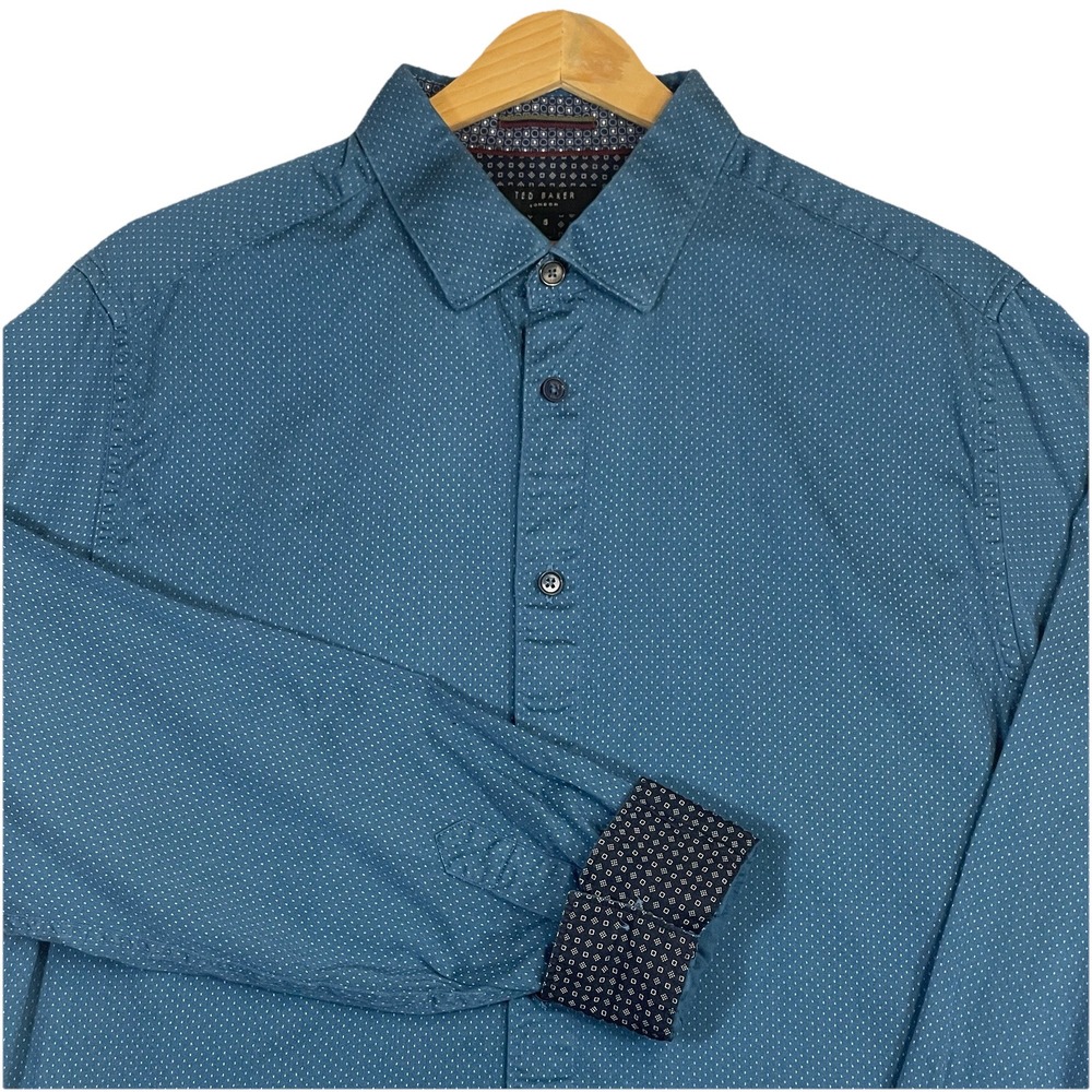 Ted Baker London Men's 5 Button Down Shirt Flip Cuff Long Sleeve Casual Blue